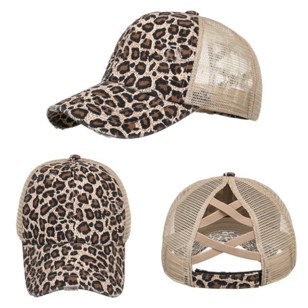 Leopard Top Knot ponytail Bun Baseball cap - Picture 4 of 5